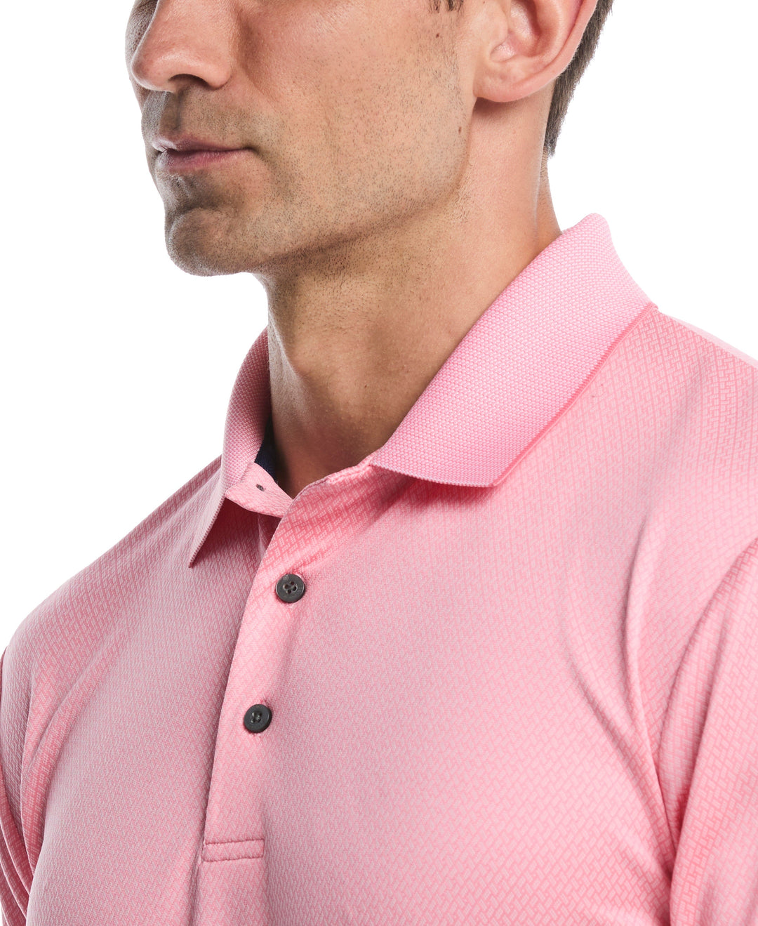 Two-Tone Micro Geometric Jacquard Golf Polo (Strawberry Pink) 