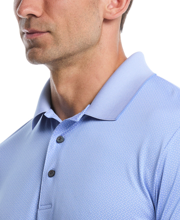 Two-Tone Micro Geometric Jacquard Golf Polo (Cornflower Blue) 