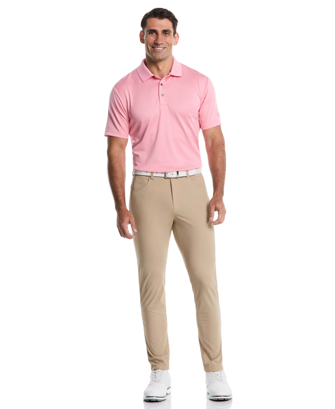 Two-Tone Micro Geometric Jacquard Golf Polo (Strawberry Pink) 