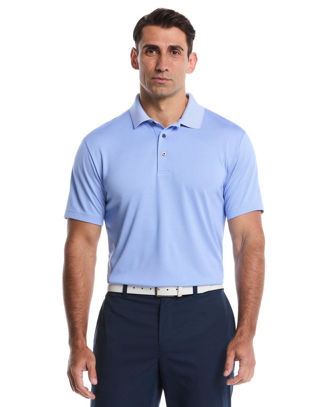 Two-Tone Micro Geometric Jacquard Golf Polo (Cornflower Blue) 