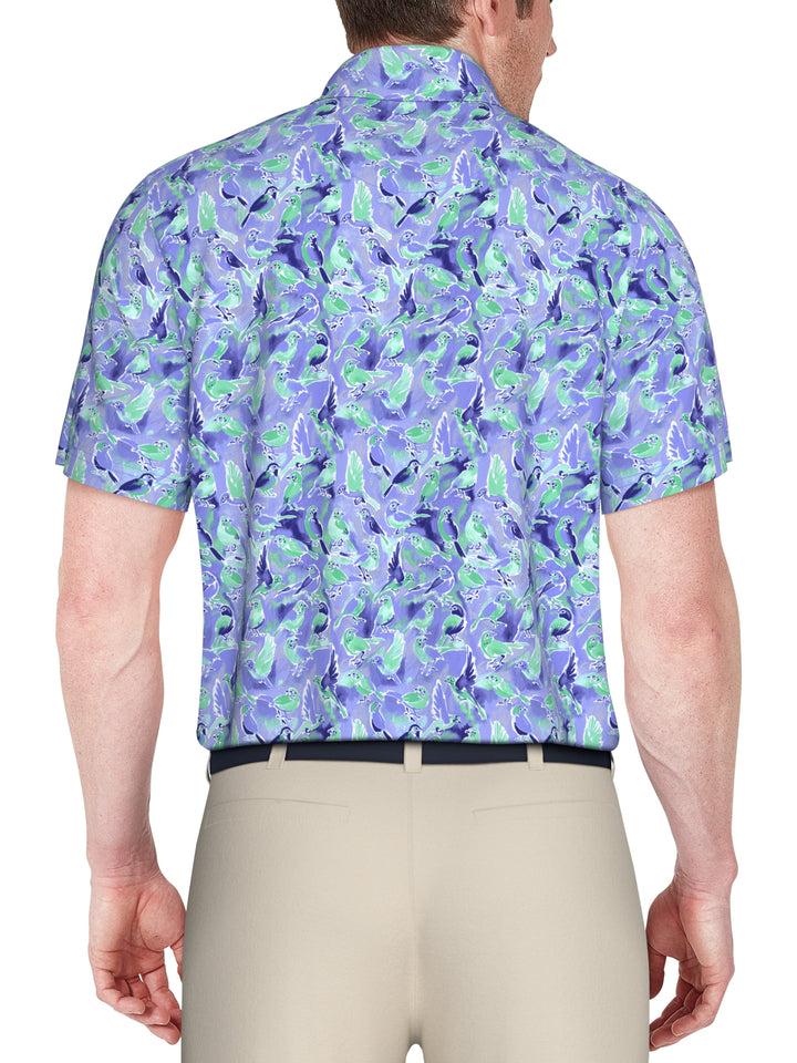 Watercolor Birdie Print Golf Polo (Clematis Blue) 