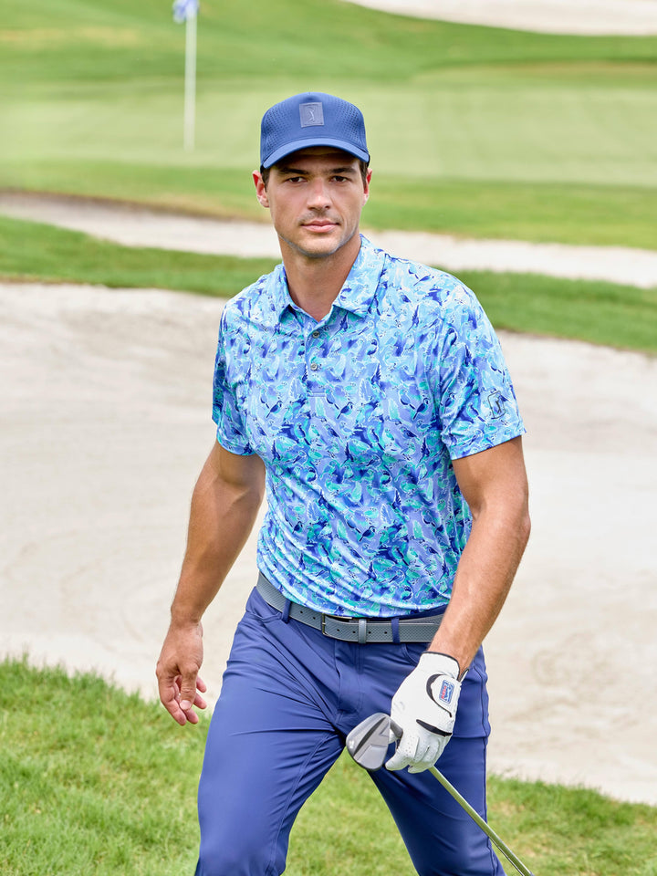 Men's Watercolor Birdie Print Golf Polo