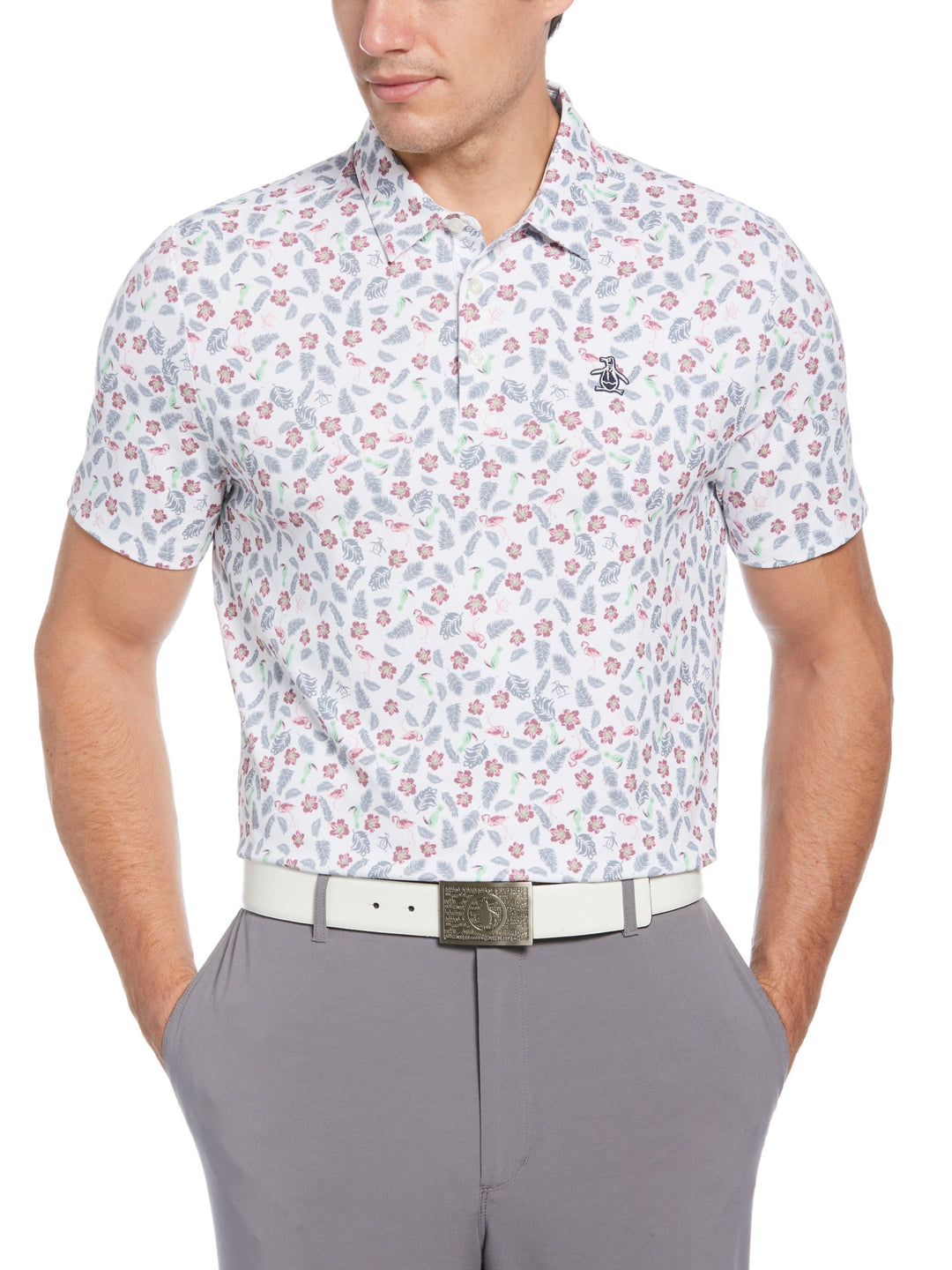 Men's Whimsical Tropical Print Golf Polo