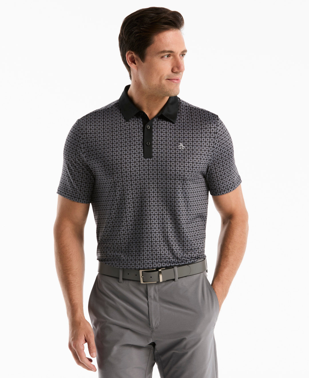 Windowpane Print Polo (Caviar) 