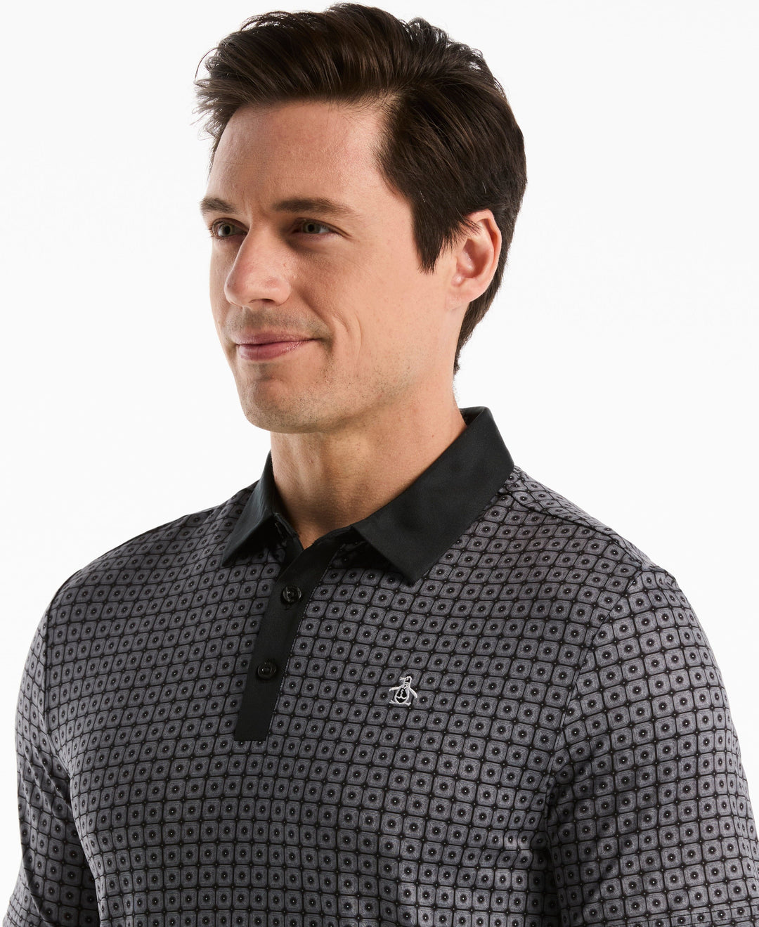 Windowpane Print Polo (Caviar) 