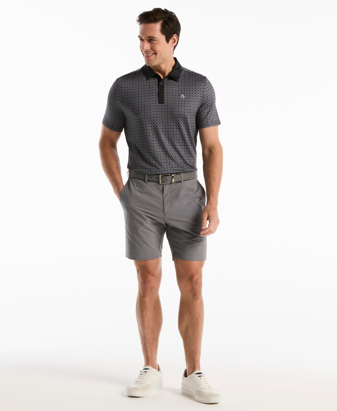 Windowpane Print Polo (Caviar) 