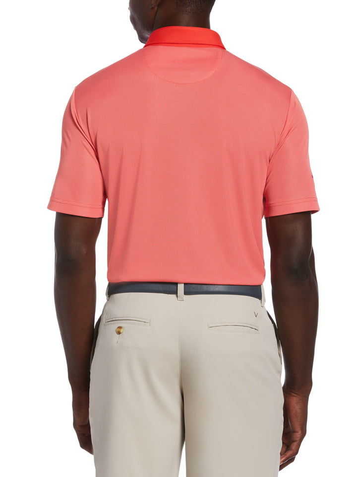 Mens Yarn Dyed Birdseye Color Block Polo (Poppy Red) 
