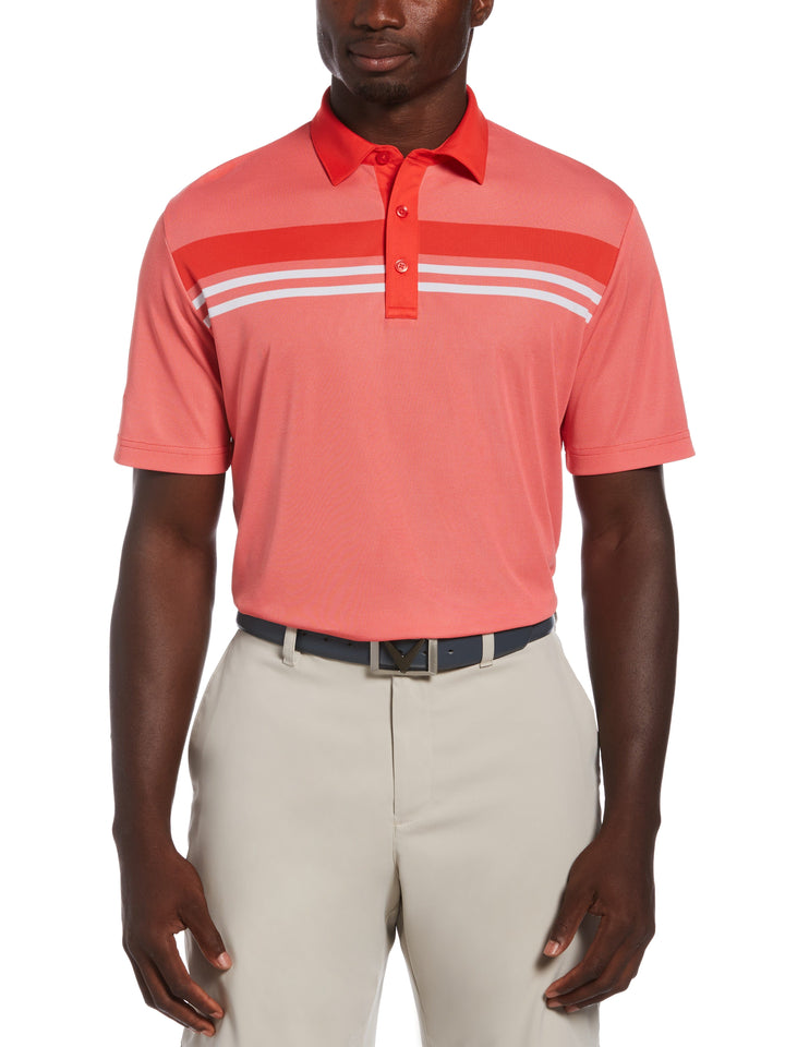 Mens Yarn Dyed Birdseye Color Block Polo (Poppy Red) 