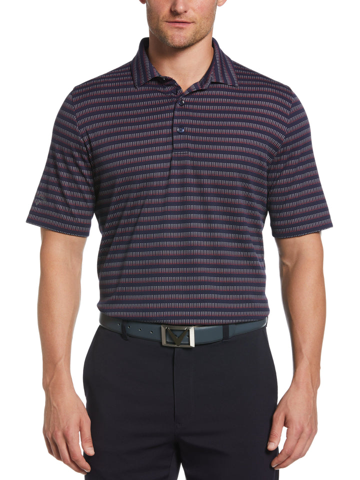 Yarn Dyed Ventilated Jacquard Stripe Golf Polo (Peacoat) 