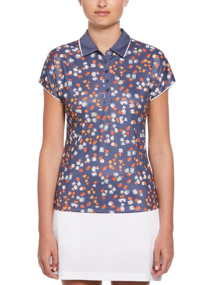 Mini Floral Print Golf Polo (Blue Indigo) 