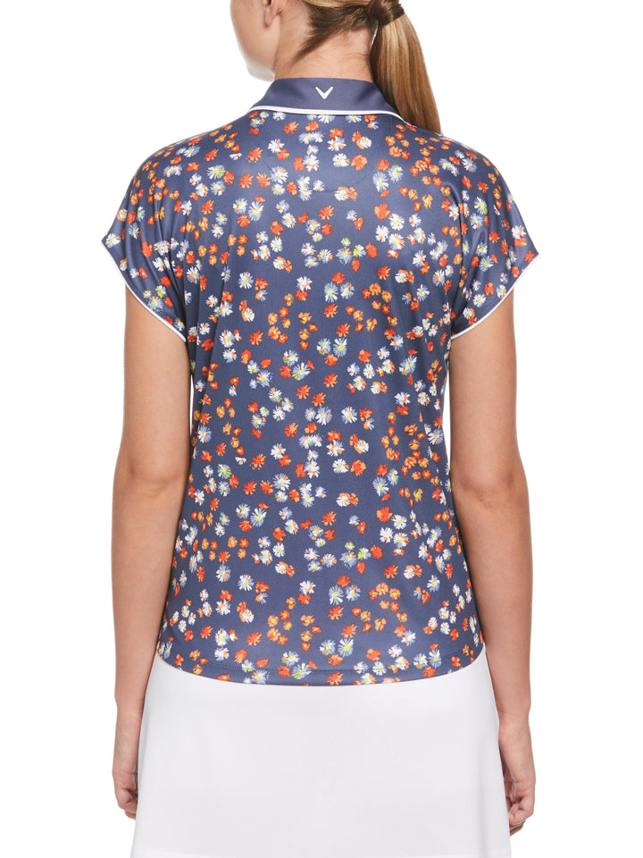 Mini Floral Print Golf Polo (Blue Indigo) 
