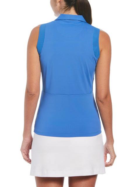 1/4 Zip Mesh Block Sleeveless Golf Polo Shirt (Nebulas Blue) 
