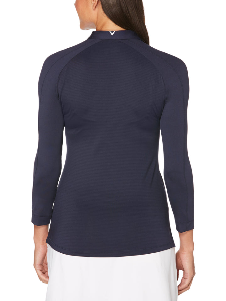 Womens 3/4 Sleeve Swing Tech Shadow Stripe Polo (Peacoat) 