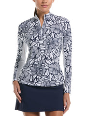 Abstract Floral Print Golf Shirt (Peacoat) 