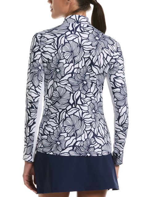 Abstract Floral Print Golf Shirt (Peacoat) 