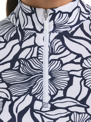 Abstract Floral Print Golf Shirt (Peacoat) 