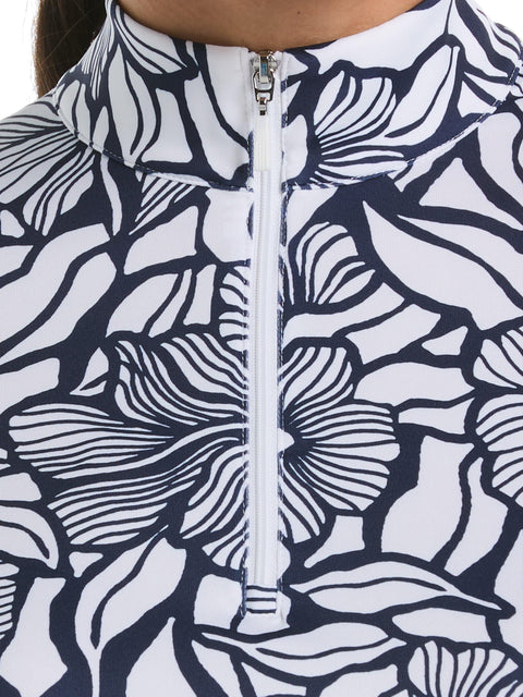 Abstract Floral Print Golf Shirt (Peacoat) 