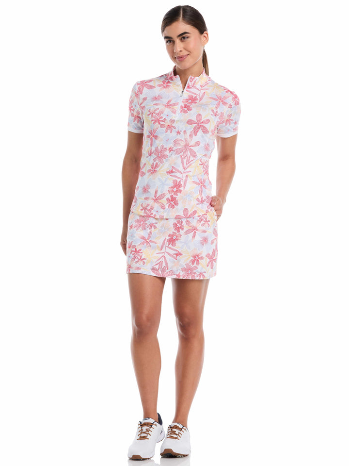 Women's Abstract Floral Print Zip Golf Polo