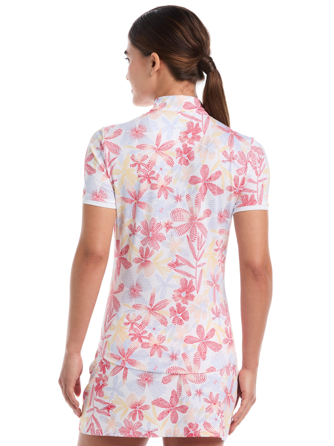 Women's Abstract Floral Print Zip Golf Polo