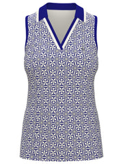 Womens Abstract Printed V-Neck Golf Top (Bluing) 