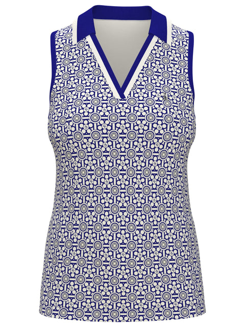 Womens Abstract Printed V-Neck Golf Top (Bluing) 