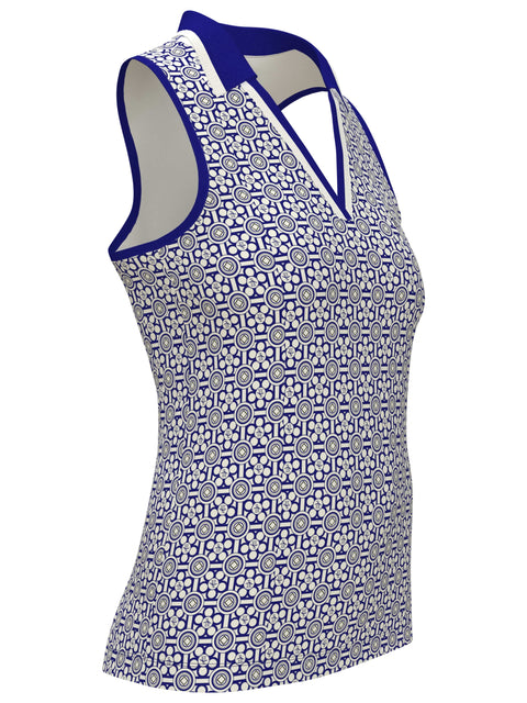 Womens Abstract Printed V-Neck Golf Top (Bluing) 