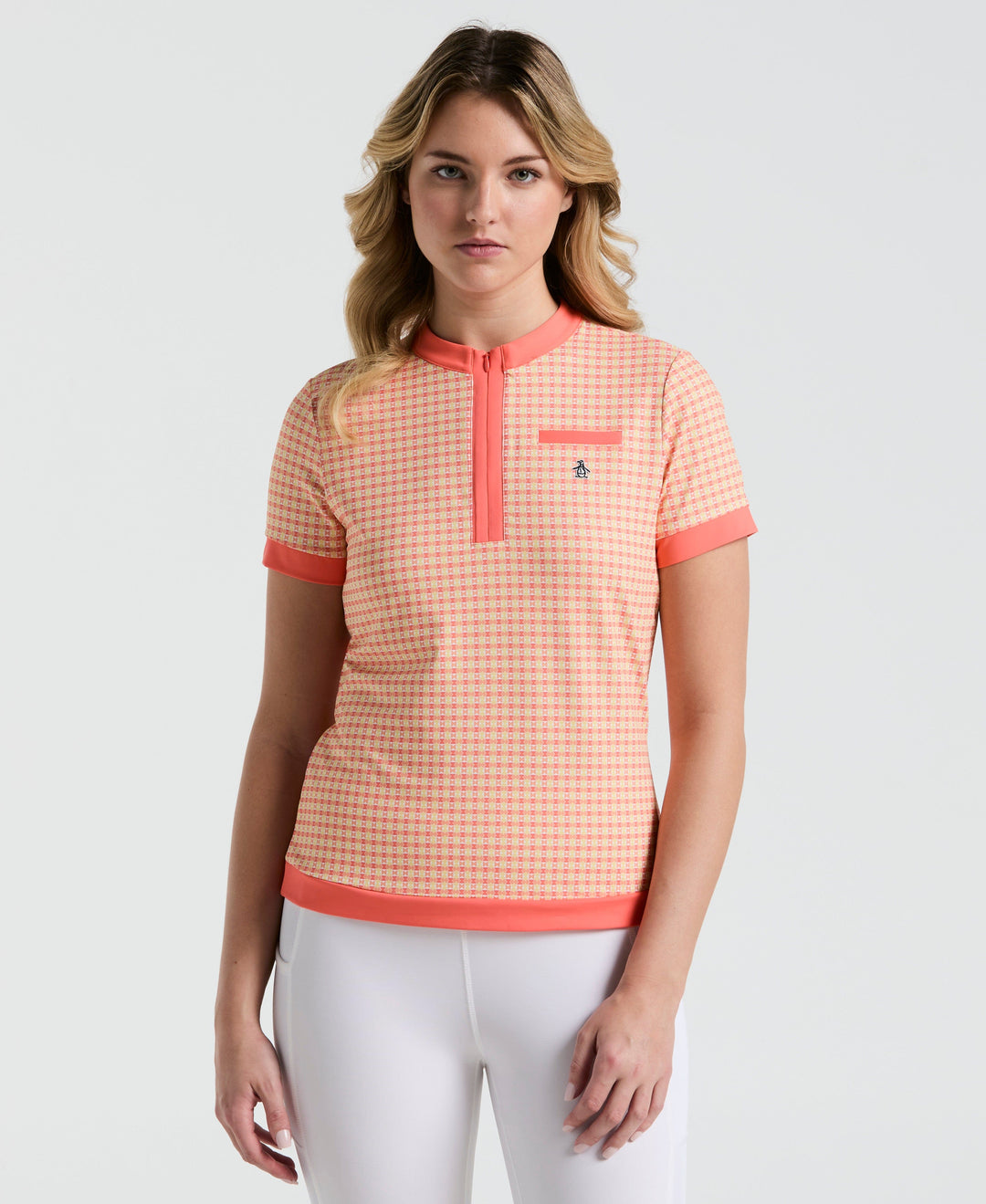 Women's Pete's Bow Tie Coloe Block Polo  (Coral Quartz) 