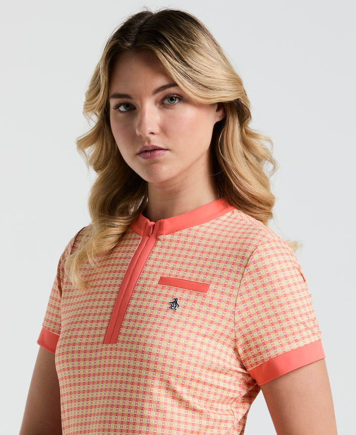 Women's Pete's Bow Tie Coloe Block Polo  (Coral Quartz) 
