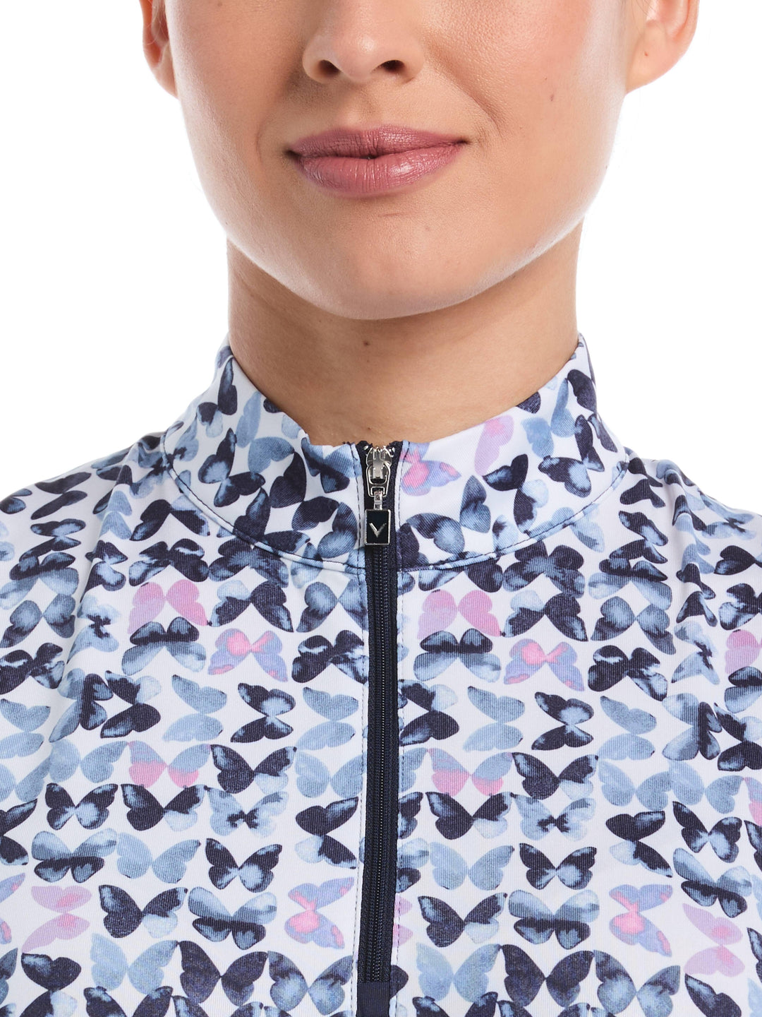 Women's Butterfly Print Zip Golf Polo