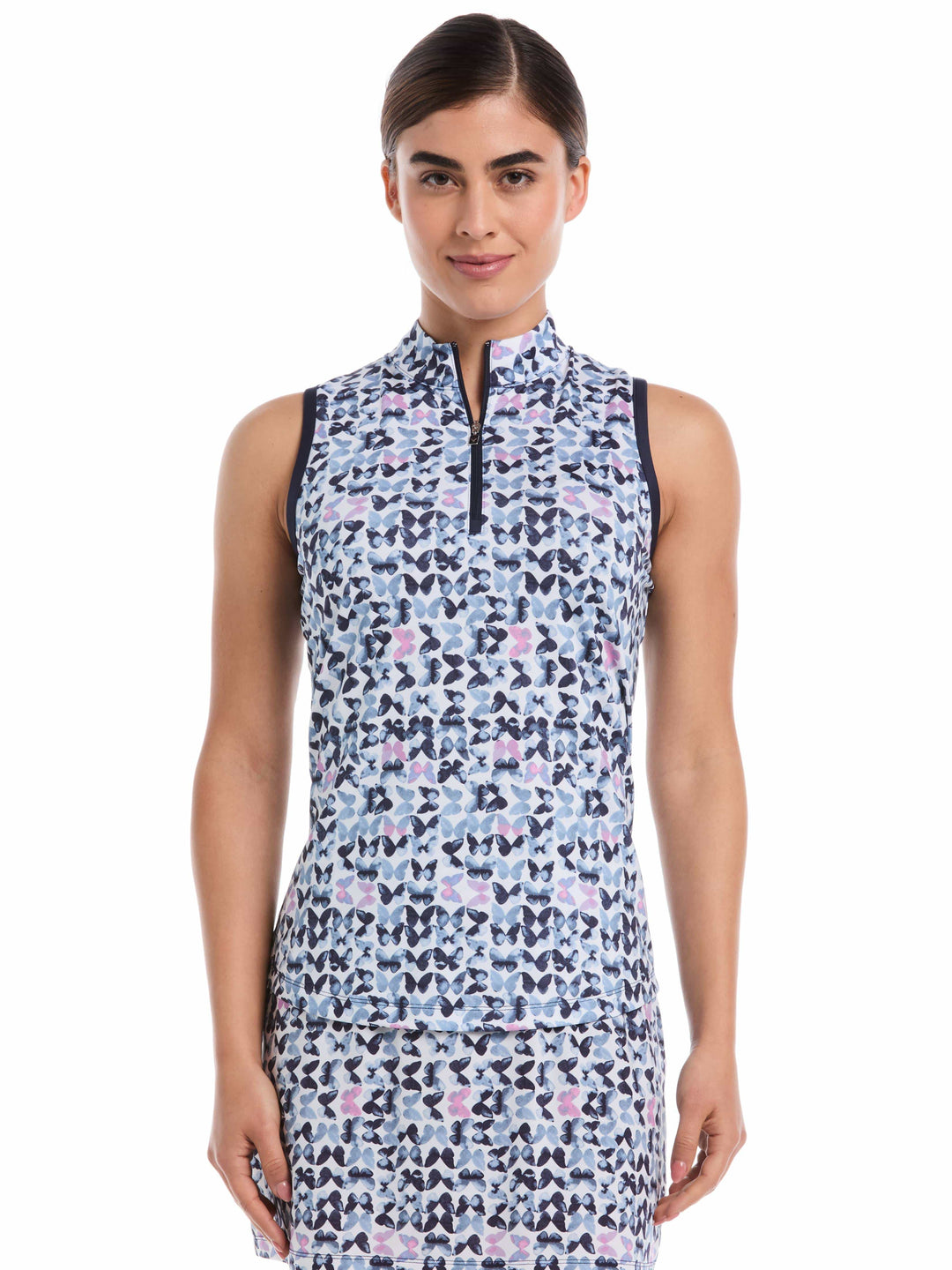 Women's Butterfly Print Zip Golf Polo