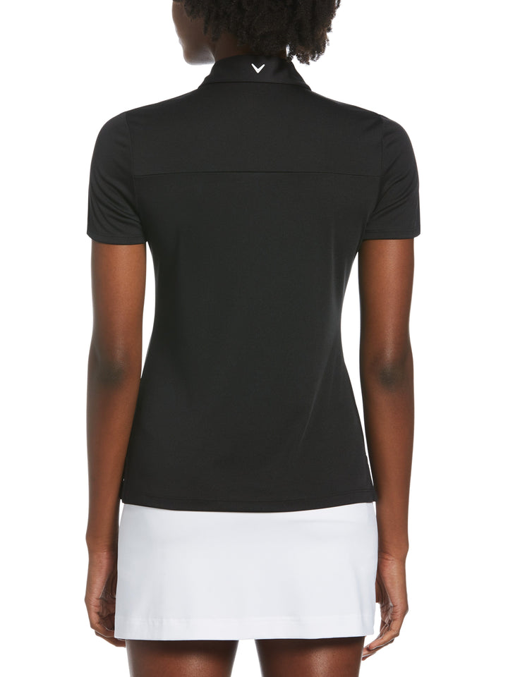 Womens Chest Striped Button Polo (Caviar) 