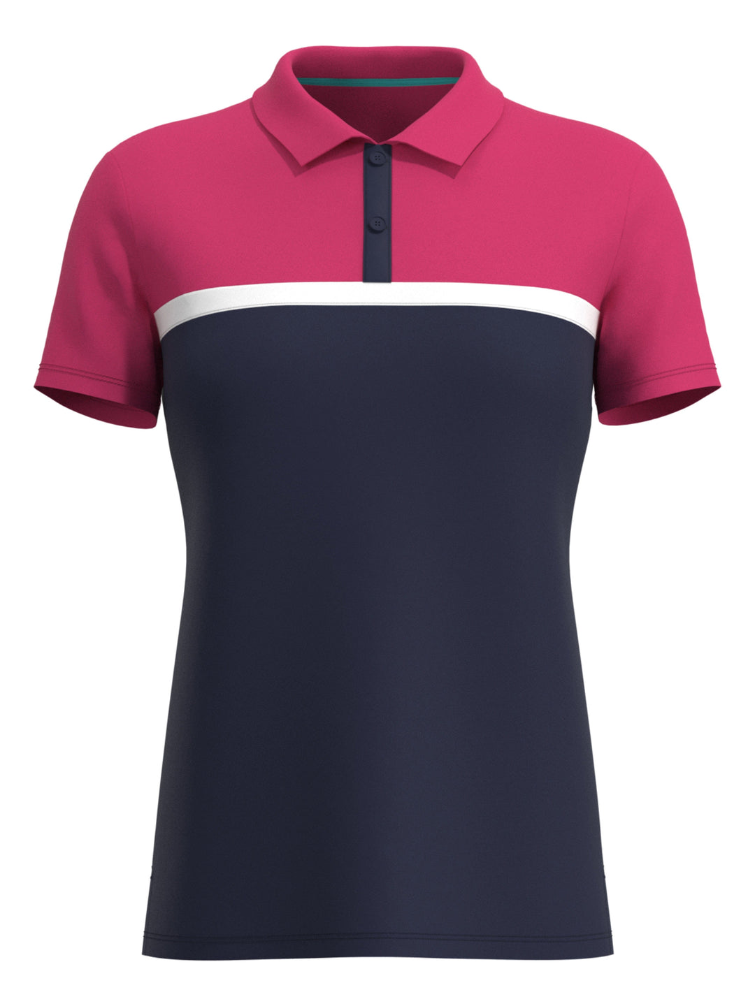 Womens Chest Striped Button Polo (Raspberry Sorbet) 