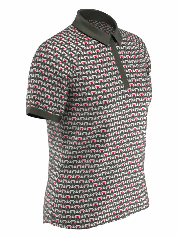 Chevron Geo Print Golf Polo (Brilliant White) 