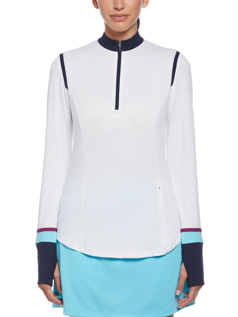 Color Block 1/4 Zip Golf Shirt (Bright White) 