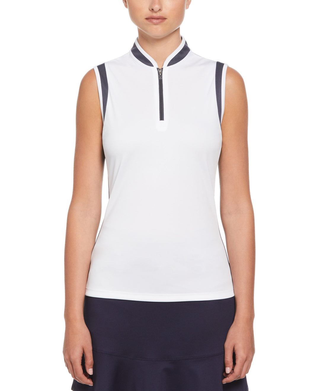 Color Block Mandarin Collar Golf Polo (Brilliant White) 