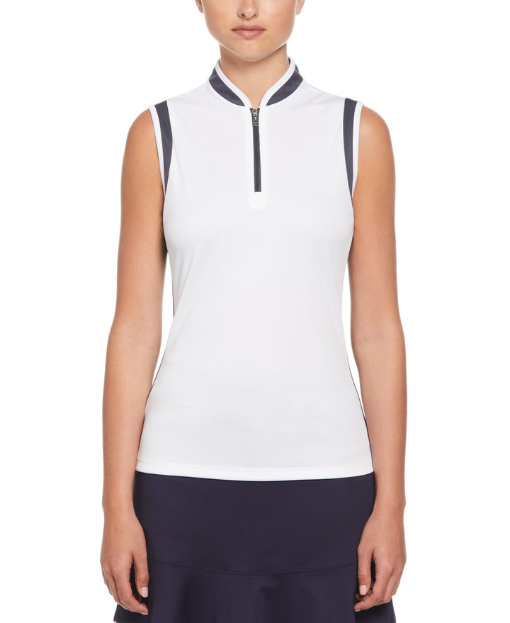 Color Block Mandarin Collar Golf Polo (Brilliant White) 