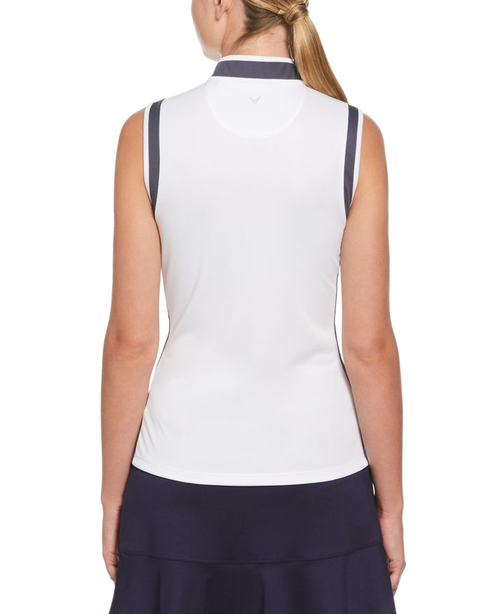 Color Block Mandarin Collar Golf Polo (Brilliant White) 
