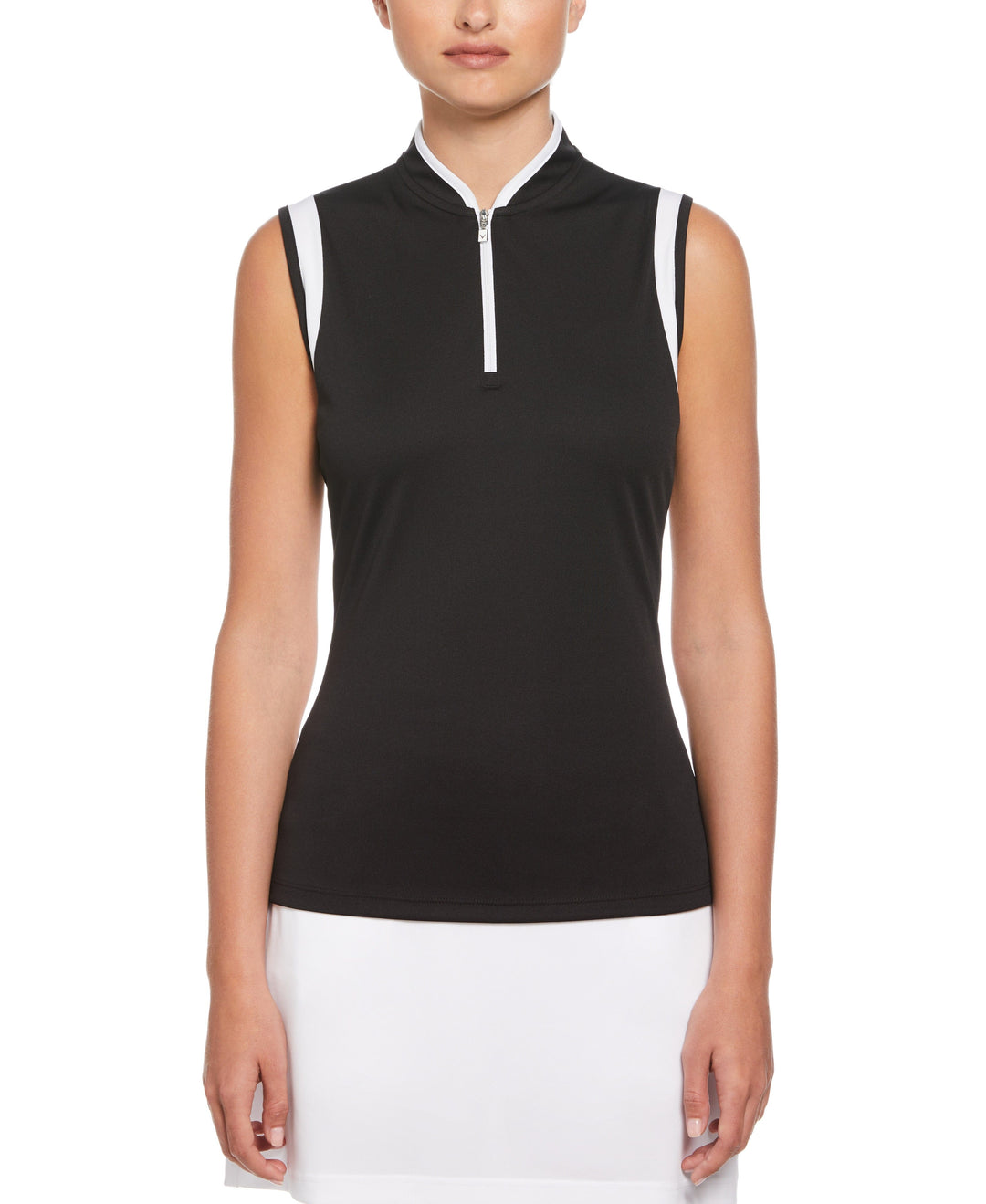 Color Block Mandarin Collar Golf Polo (Caviar) 
