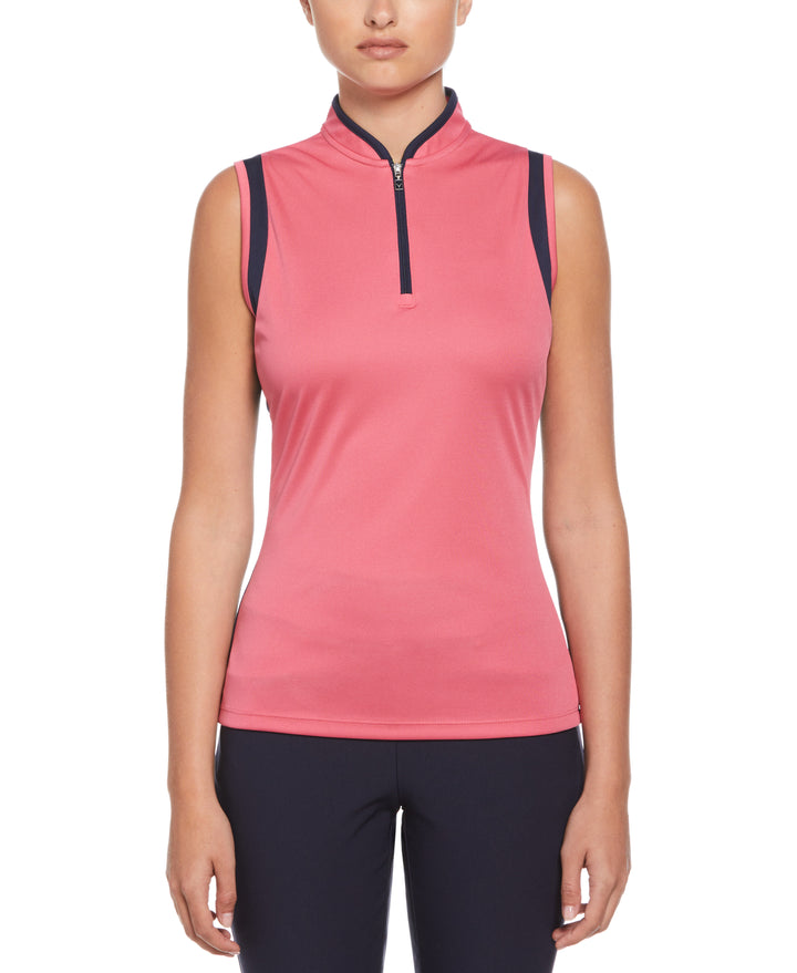 Color Block Mandarin Collar Golf Polo (Fruit Dove) 