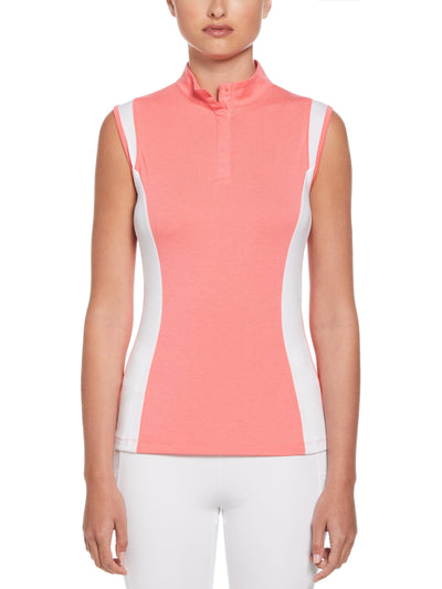 Color Block Snap Front Golf Polo with Mesh Top Detail (Coral Paradise) 