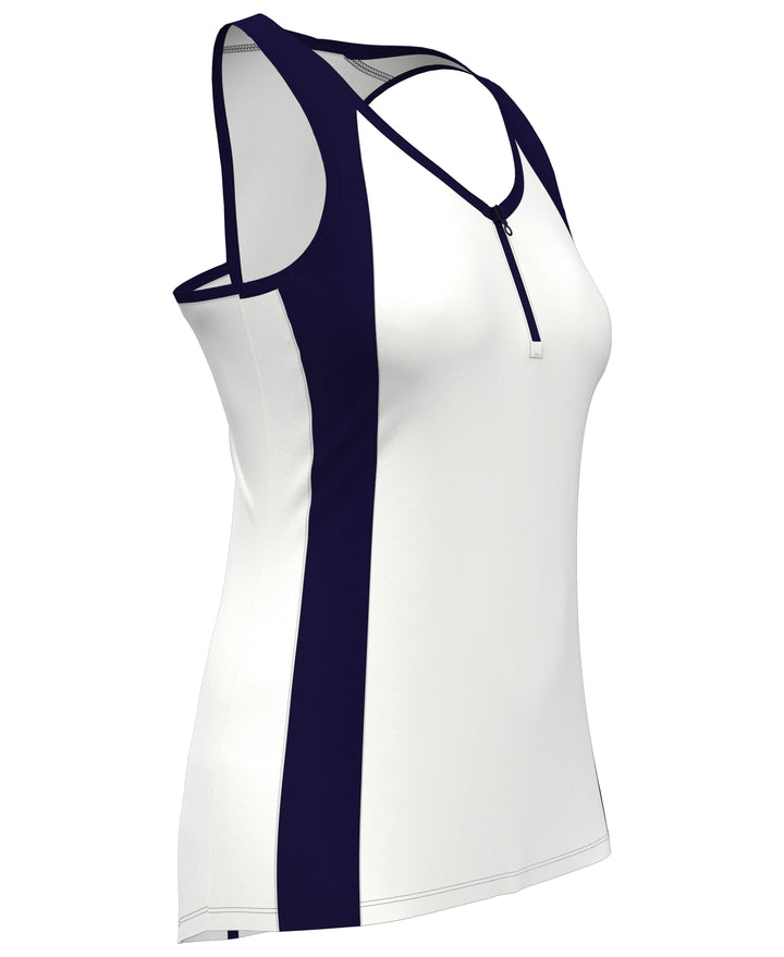 Color Block Tennis Tank Top with Zip (Brilliant White) 
