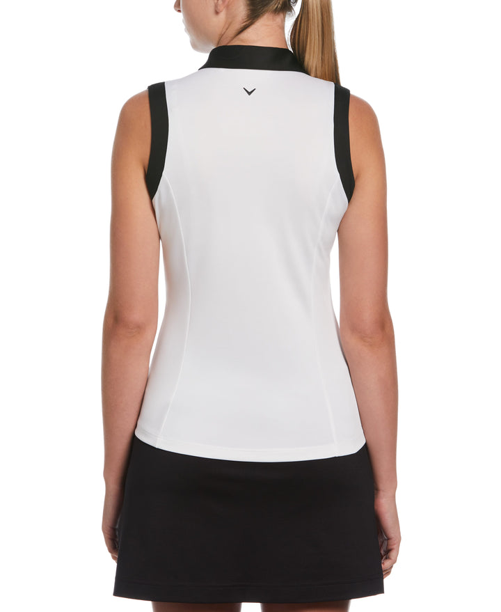 Women's Color Block V-Placket Sleeveless Golf Polo Shirt (Brilliant Wh/Caviar) 
