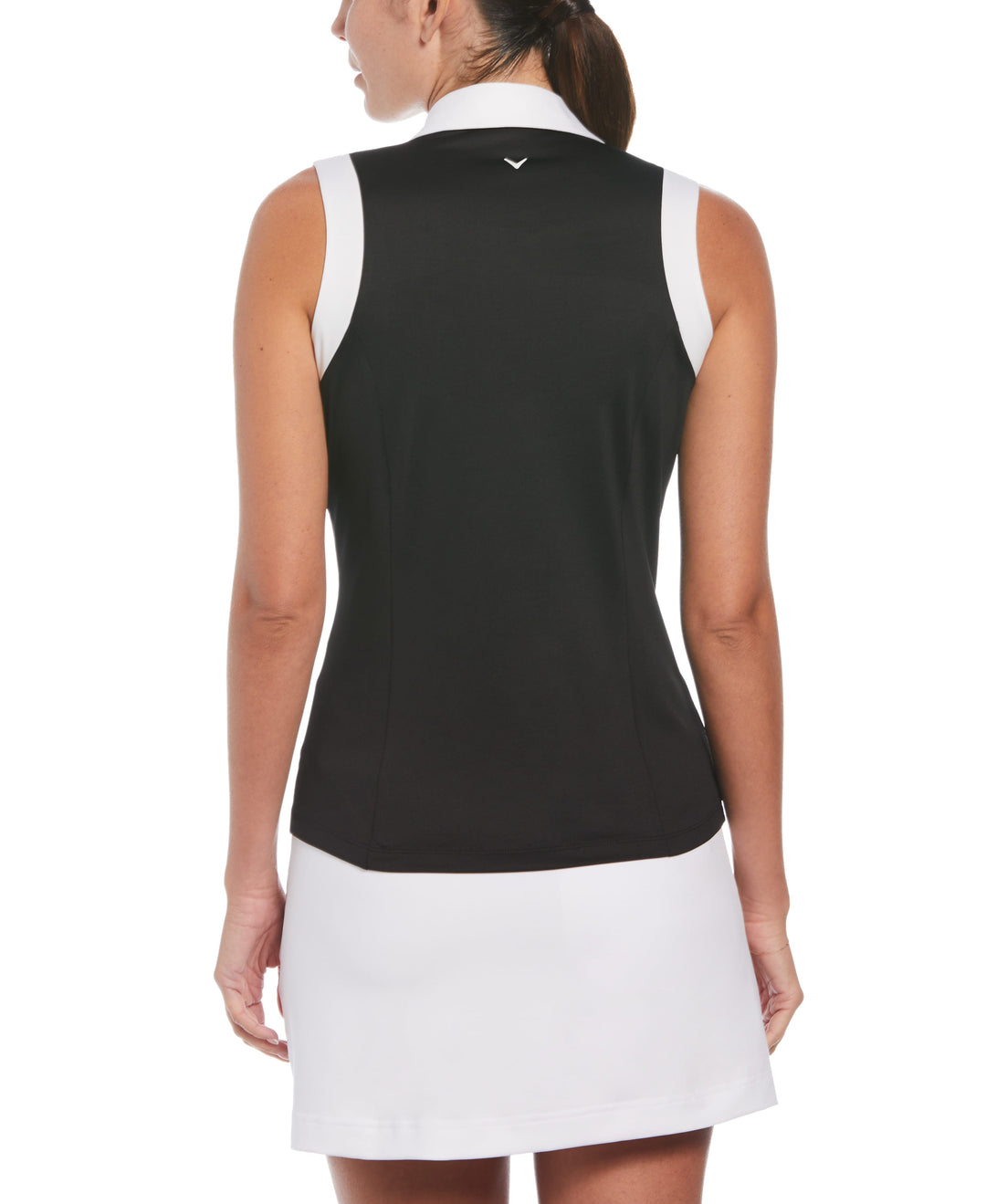 Women's Color Block V-Placket Sleeveless Golf Polo Shirt (Caviar) 