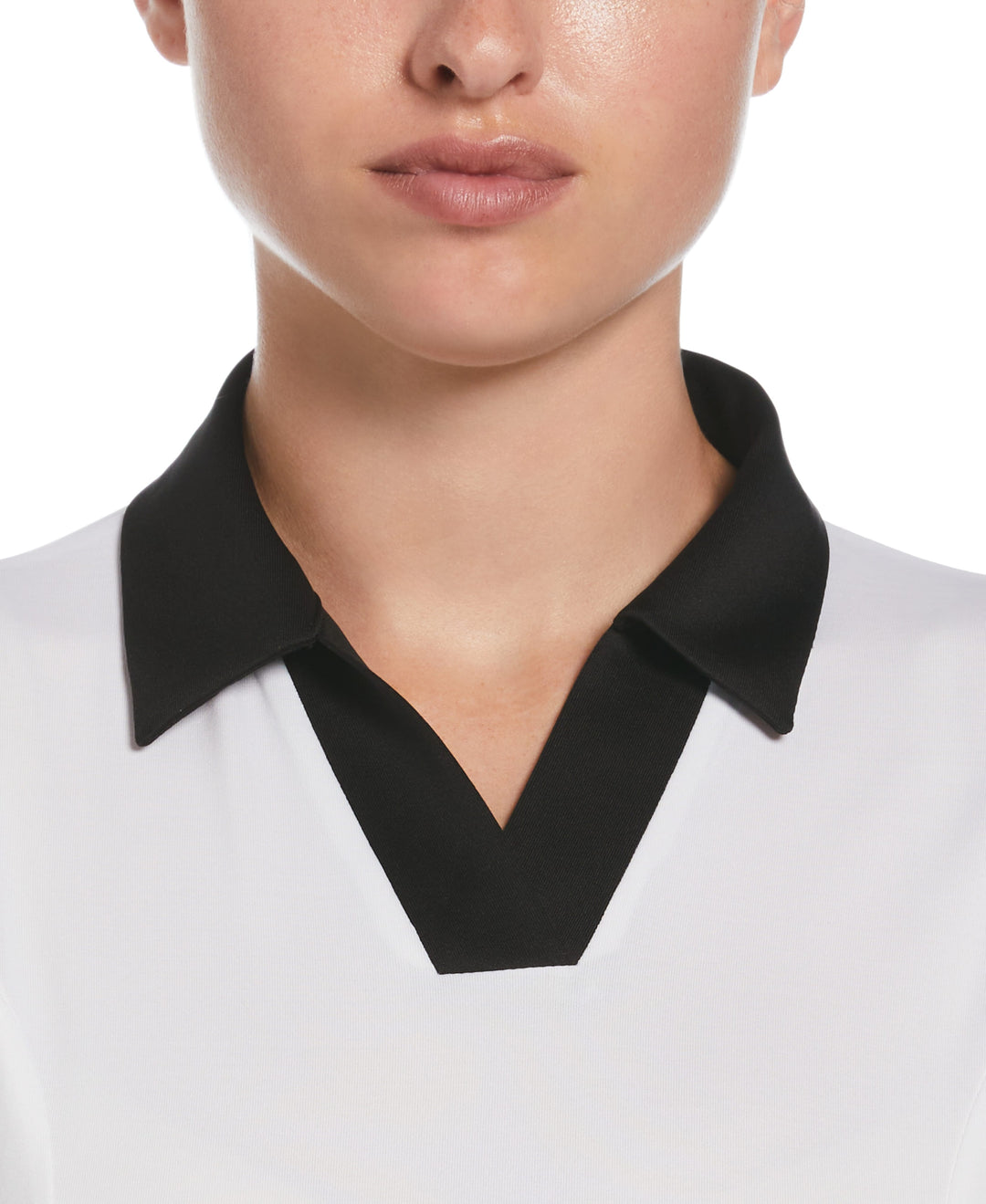 Women's Color Block V-Placket Sleeveless Golf Polo Shirt (Brilliant Wh/Caviar) 