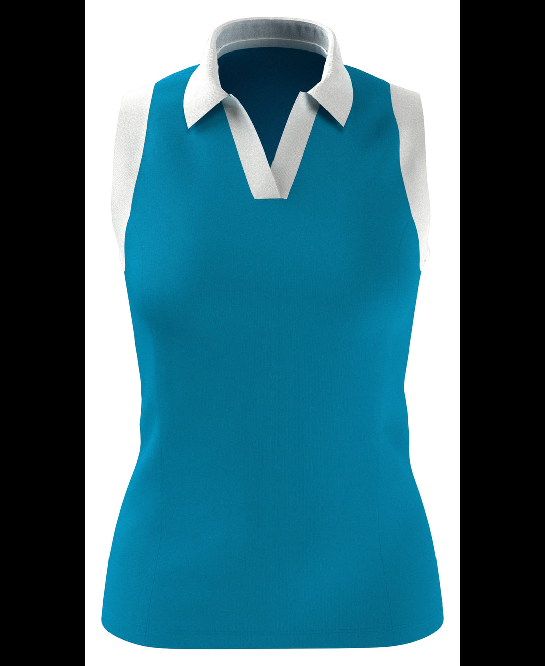 Women's Color Block V-Placket Sleeveless Golf Polo Shirt (Vivid Blue) 