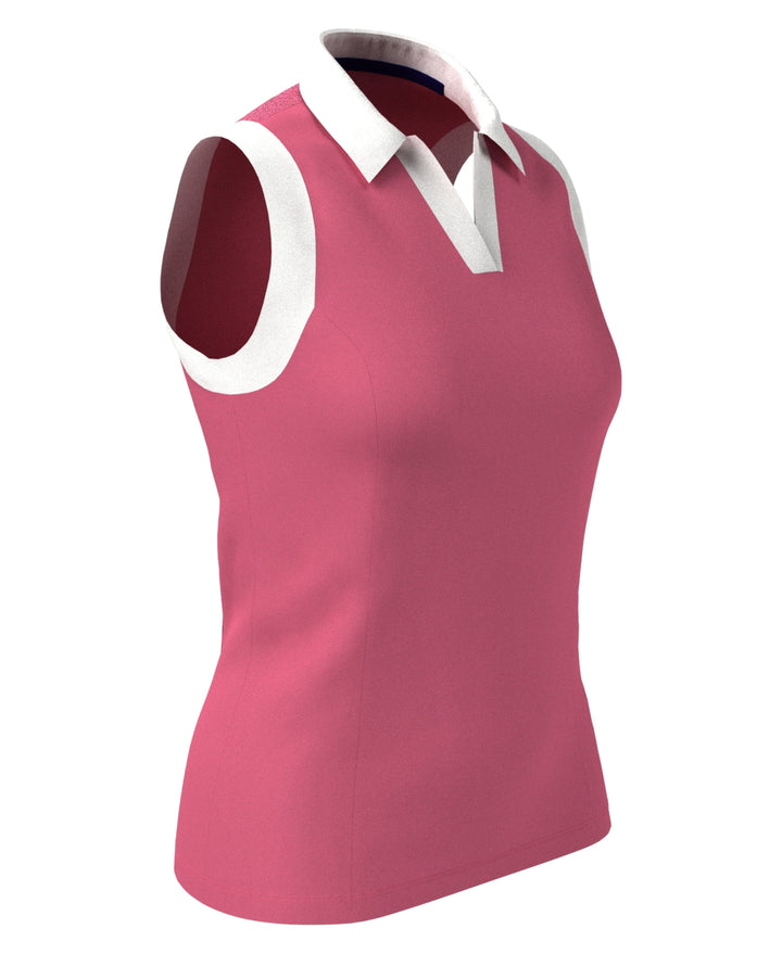 Women's Color Block V-Placket Sleeveless Golf Polo Shirt (Fruit Dove) 