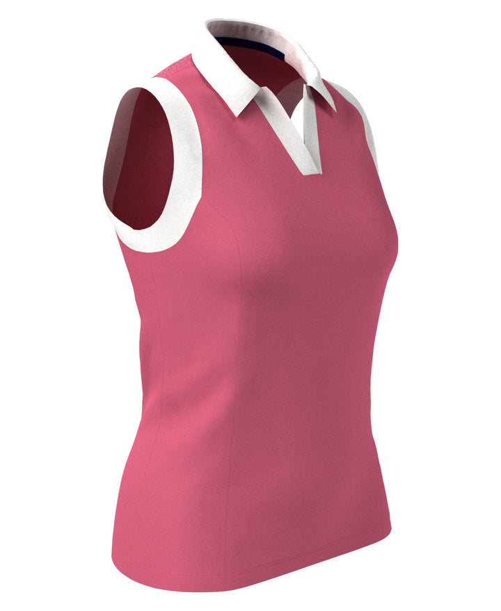 Women's Color Block V-Placket Sleeveless Golf Polo Shirt (Fruit Dove) 