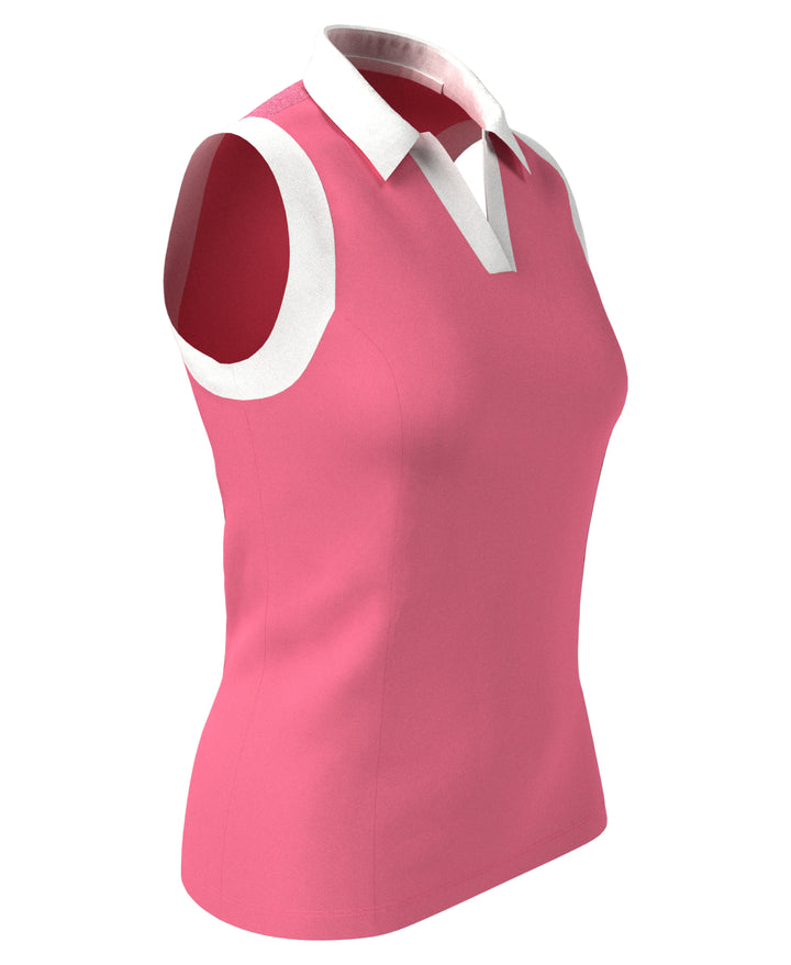 Women's Color Block V-Placket Sleeveless Golf Polo Shirt (Pink Lemonade) 