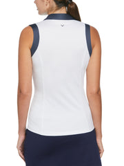 Women's Color Block V-Placket Sleeveless Golf Polo Shirt (Brilliant White) 
