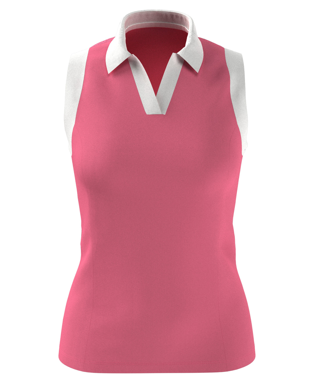 Women's Color Block V-Placket Sleeveless Golf Polo Shirt (Pink Lemonade) 